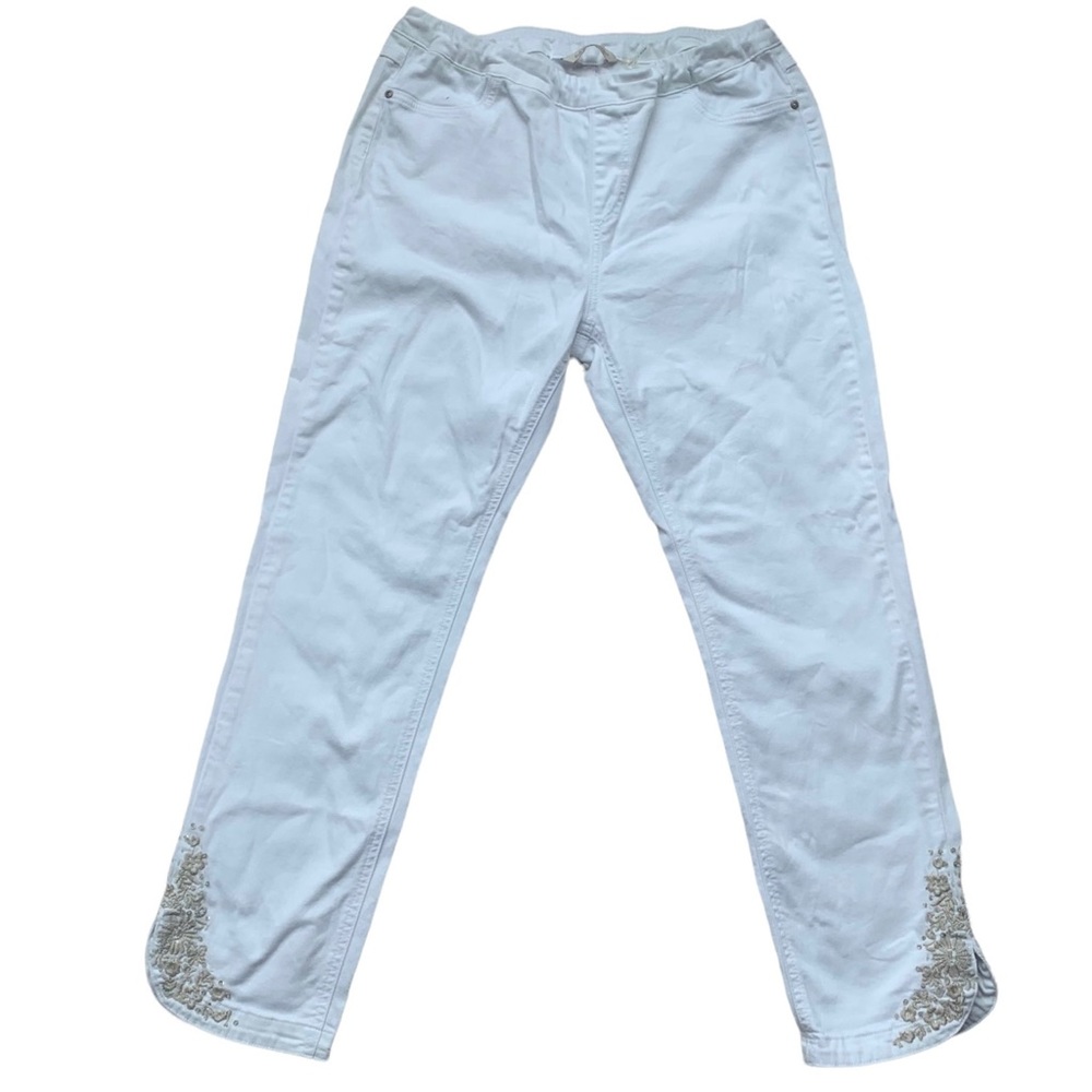 Soft Surroundings Pull On Easy Day Pants White Embroidered Women's Size Small